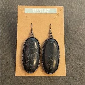 NEW Black Marble + Silver Large Oval Drop Earrings